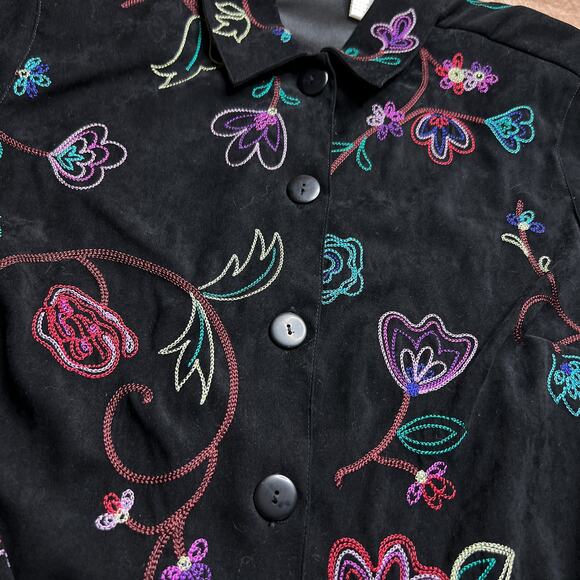 Koret Vintage 90s Floral Embroidered Button Up Jacket Black Multicolor Boho - Picture 3 of 6